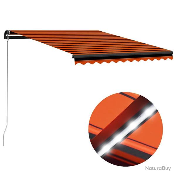 Auvent manuel r�tractable avec LED 300x250 cm Orange et marron