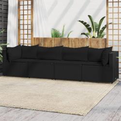 Salon de jardin 4 pcs avec coussins Noir R&eacute;sine tress&eacute;e