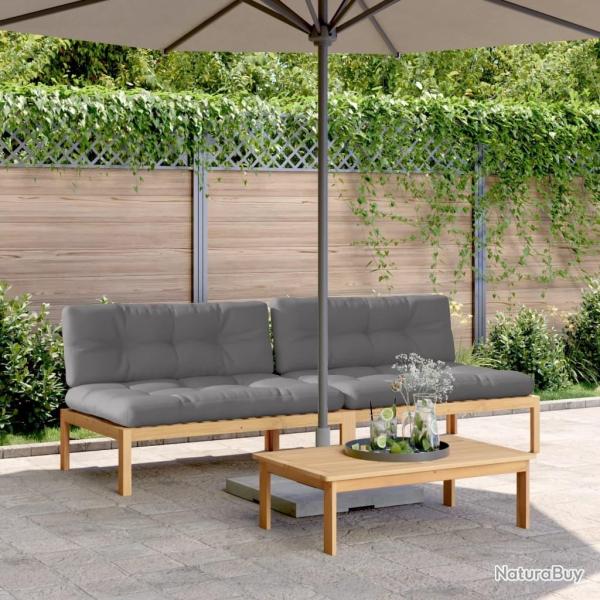 Canap�s centraux palette de jardin 2pcs et coussins bois acacia