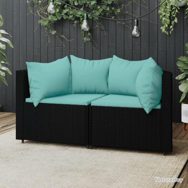 Canap�s d'angle de jardin et coussins 2pcs Noir R�sine tress�e