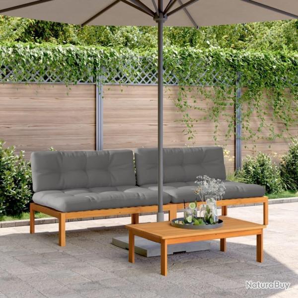 Canap�s centraux palette de jardin et coussins 2pcs bois acacia
