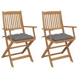 Chaises pliables de jardin lot de 2 avec coussins Bois d'acacia