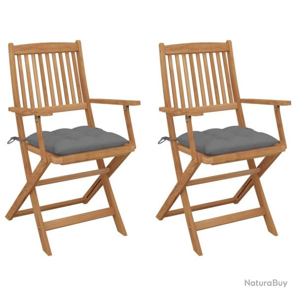 Chaises pliables de jardin lot de 2 avec coussins Bois d'acacia