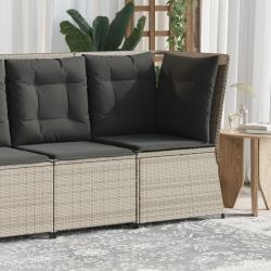 Canap&eacute; d'angle de jardin et coussins gris clair r&eacute;sine tress&eacute;e
