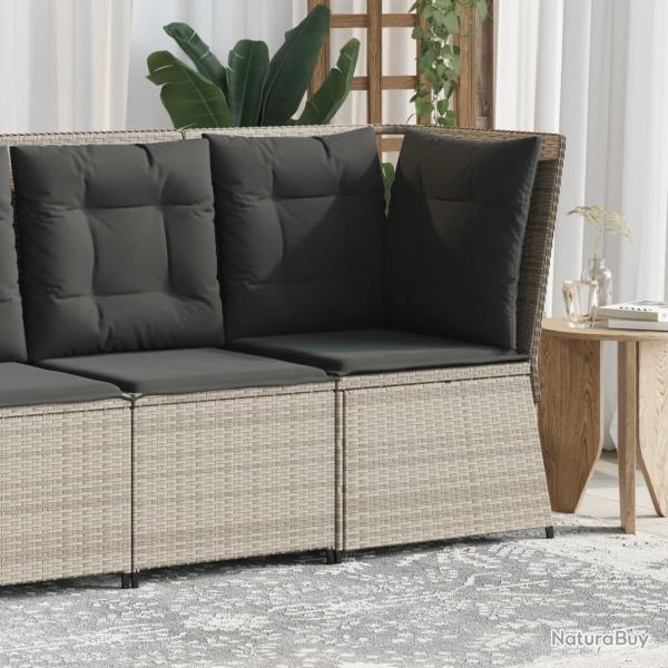 Canap� d'angle de jardin et coussins gris clair r�sine tress�e