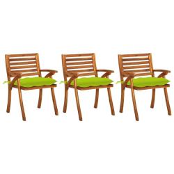 Chaises &agrave; manger de jardin avec coussins lot de 3 Acacia massif