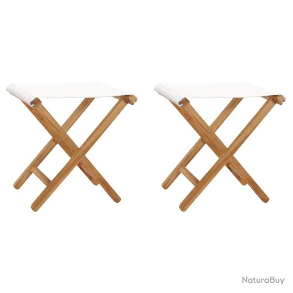 Chaises pliables lot de 2 Bois teck solide et tissu Blanc cr�me