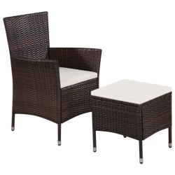 Chaise et tabouret d'ext&eacute;rieur et coussins R&eacute;sine tress&eacute;e Brun