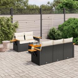 Salon de jardin 6 pcs avec coussins noir r&eacute;sine tress&eacute;e