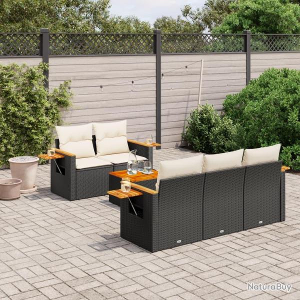 Salon de jardin 6 pcs avec coussins noir r�sine tress�e