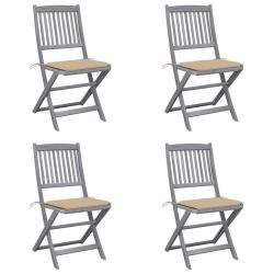 Chaises pliables d'ext&eacute;rieur lot de 4 et coussins Bois d'acacia