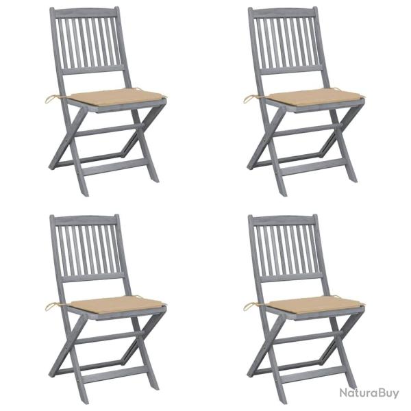 Chaises pliables d'extrieur lot de 4 et coussins Bois d'acacia