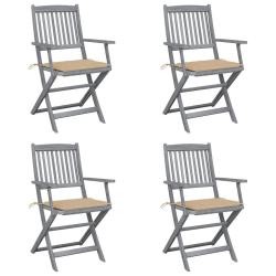 Chaises pliables d'ext&eacute;rieur lot de 4 et coussins Bois d'acacia