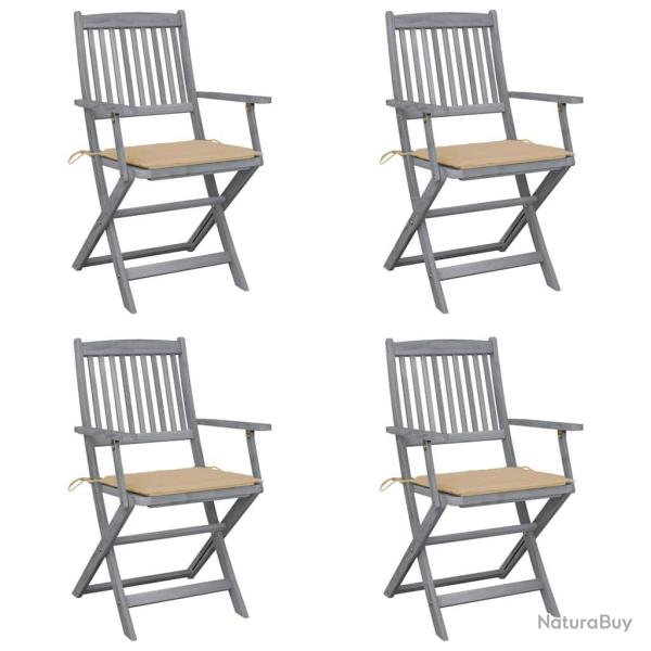 Chaises pliables d'ext�rieur lot de 4 et coussins Bois d'acacia