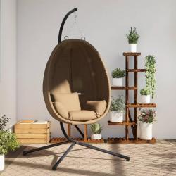 Chaise suspendue en forme d'oeuf et support taupe tissu et acier
