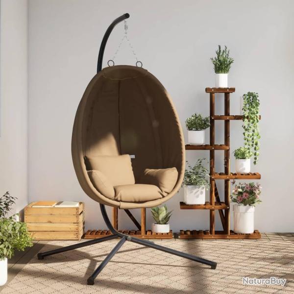 Chaise suspendue en forme d'oeuf et support taupe tissu et acier