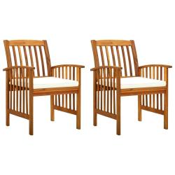 Chaises &agrave; manger de jardin lot de 2 et coussins acacia massif
