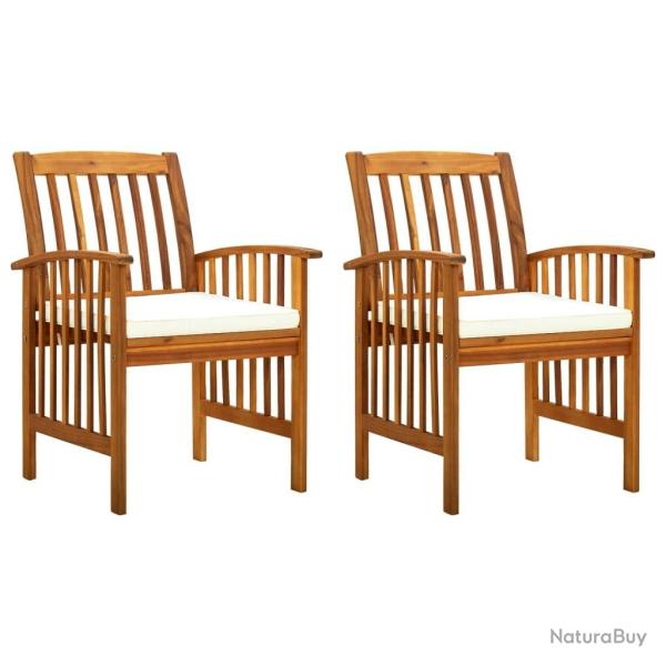 Chaises  manger de jardin lot de 2 et coussins acacia massif