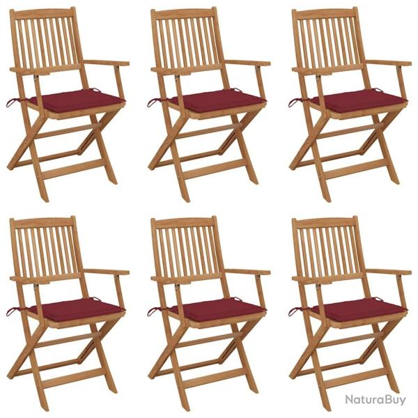 Chaises pliables de jardin lot de 6 avec coussins Bois d'acacia
