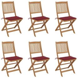 Chaises pliables de jardin lot de 6 avec coussins Bois d'acacia