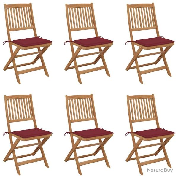 Chaises pliables de jardin lot de 6 avec coussins Bois d'acacia