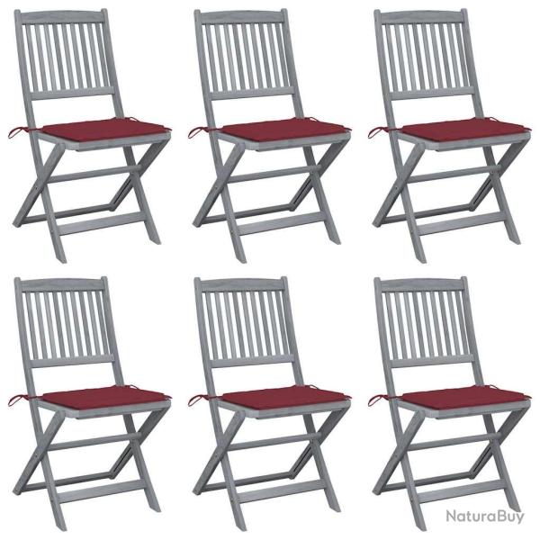Chaises pliables d'extrieur lot de 6 et coussins Bois d'acacia