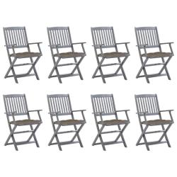 Chaises pliables d'ext&eacute;rieur lot de 8 et coussins Bois d'acacia