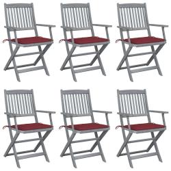 Chaises pliables d'ext&eacute;rieur lot de 6 et coussins Bois d'acacia