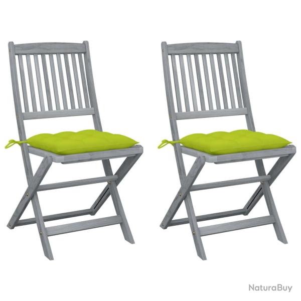 Chaises pliables d'extrieur lot de 2 et coussins Bois d'acacia