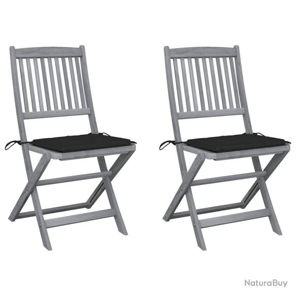 Chaises pliables d'extrieur lot de 2 et coussins Bois d'acacia