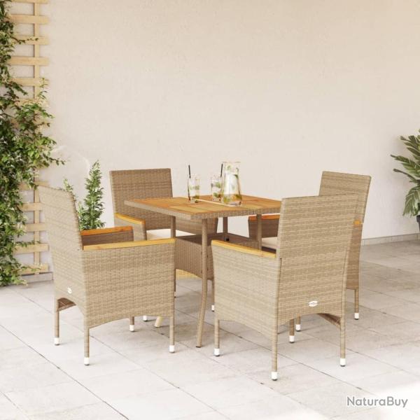 Ensemble � manger de jardin et coussins 5pcs beige rotin acacia