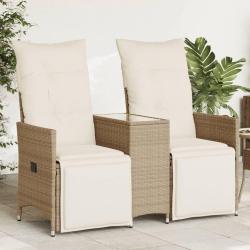 Canap&eacute; de jardin inclinable 2 places avec table beige rotin