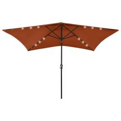 Parasol de jardin avec LED et m&acirc;t en acier terre cuite 2x3 m