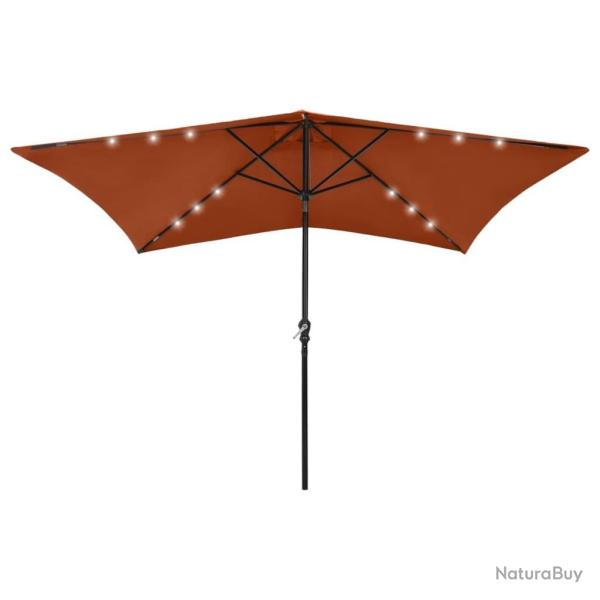 Parasol de jardin avec LED et m�t en acier terre cuite 2x3 m