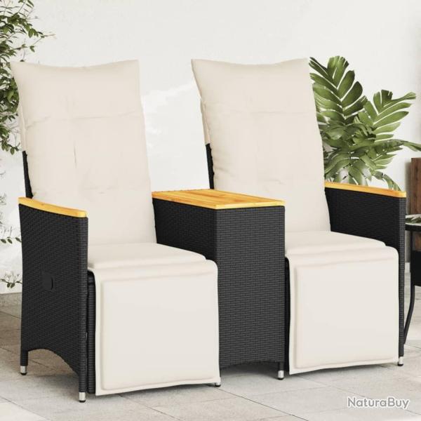 Canap� de jardin inclinable 2 places avec table noir poly rotin