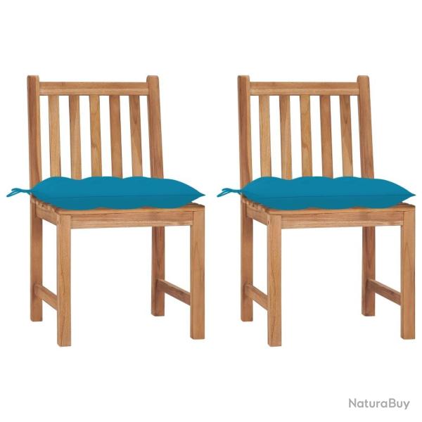 Chaises de jardin lot de 2 avec coussins Bois de teck massif