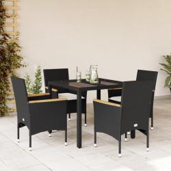 Ensemble &agrave; manger de jardin et coussins 5 pcs noir rotin verre