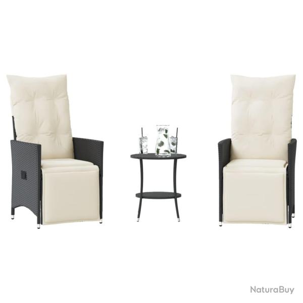 Ensemble de bistro 3 pcs avec coussins noir r�sine tress�e