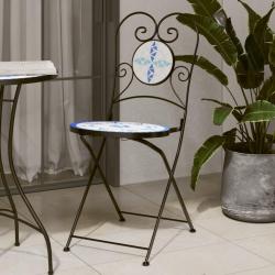 Chaises de bistro pliables lot de 2 bleu et blanc c&eacute;ramique