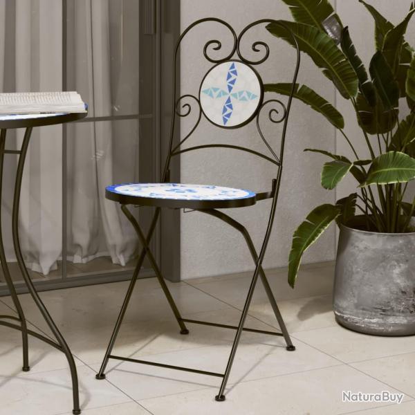 Chaises de bistro pliables lot de 2 bleu et blanc c�ramique