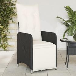 Chaise inclinable de jardin avec coussins noir r&eacute;sine tress&eacute;e