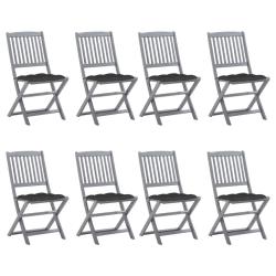 Chaises pliables d'ext&eacute;rieur lot de 8 et coussins Bois d'acacia