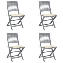 Chaises pliables d'ext&eacute;rieur lot de 4 et coussins Bois d'acacia