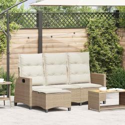 Canap&eacute; de jardin inclinable coussins forme de L beige polyrotin