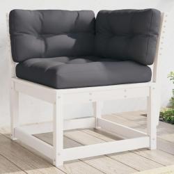Canap&eacute; d'angle de jardin et coussins blanc bois de pin massif