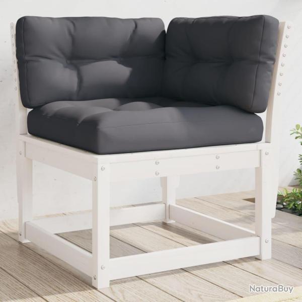 Canap� d'angle de jardin et coussins blanc bois de pin massif