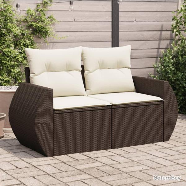 Canap� de jardin avec coussins 2 places marron r�sine tress�e