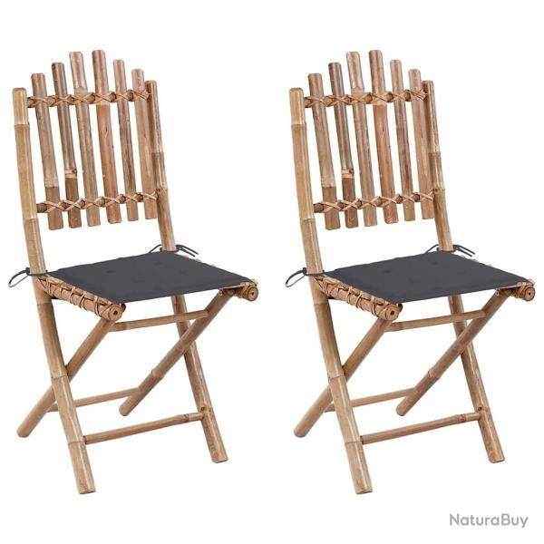 Chaises pliables de jardin lot de 2 avec coussins Bambou