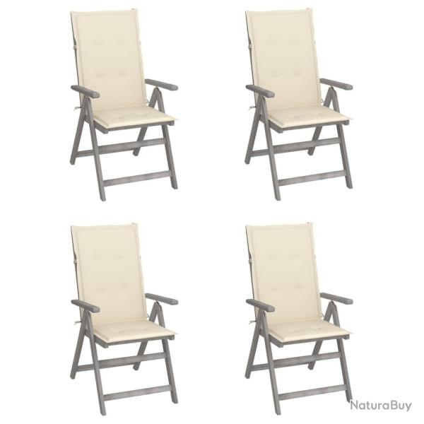Chaises inclinables de jardin lot de 4 et coussins Bois acacia