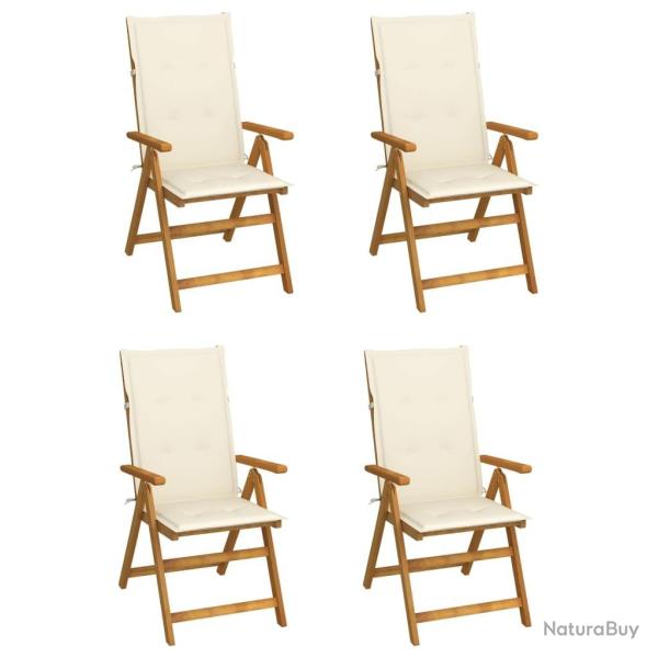 Chaises inclinables de jardin lot de 4 et coussins Bois acacia